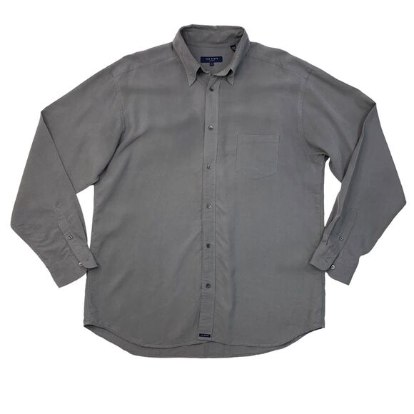 Ted Baker London Dress Shirt Mens 4 Gray Hidden Button Down Collared Long Sleeve - Picture 1 of 13